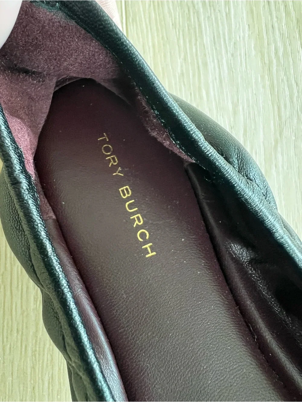 Tory Burch “Eddie” Black Ballet Flats with Gold Logo Button